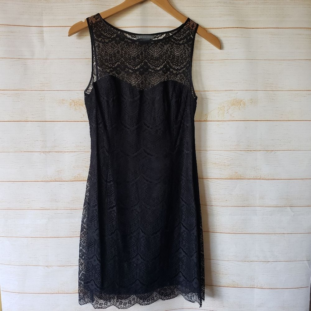 Armani Exchange Lace Sleeveless Stretchy Mini Dress LBD Black Women's Size 4